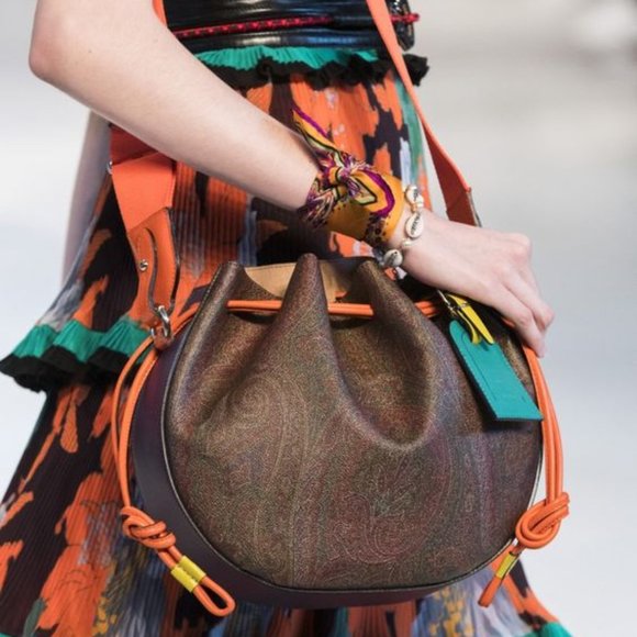 NWOT Etro Round Fluo Paisley Drawstring Bucket Bag - Picture 1 of 12